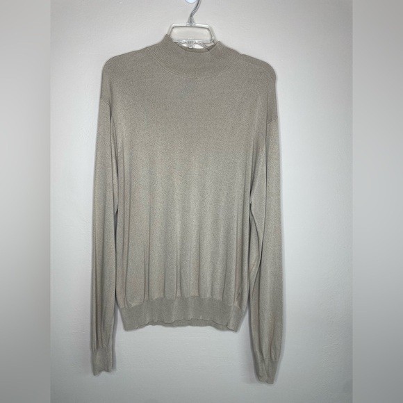 Jos A Bank Silk Sweater Men Beige Mock Neck Long Sleeve Lightweight Medium - Picture 1 of 7